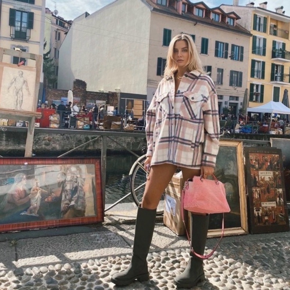 Zara Pastel Plaid Utility Jacket Shacket Oversized Size S - Picture 8 of 12